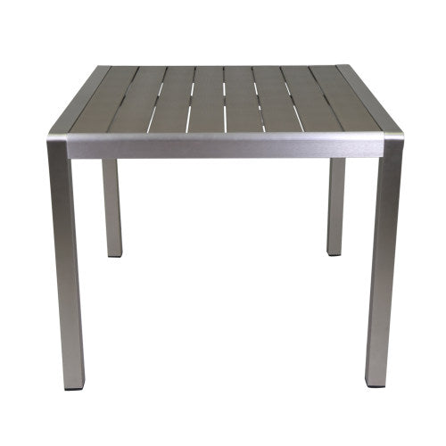 Outdoor Dining Anodized Aluminum-Faux Wood Table Top-Square Gray-35, Silver + Gray