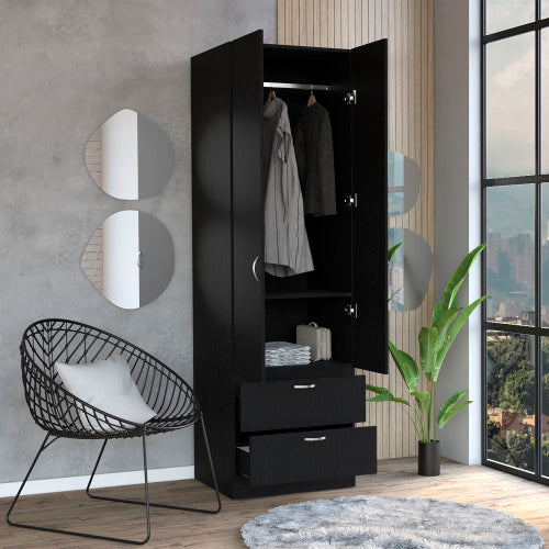 76" High Armoire Wardrove Closet with 2 Drawers, Double Door Cabinet , One Shelf and Hanging Rod, Bedroom Clothes Storage Cabinet Organizer