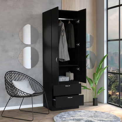 76" High Armoire Wardrove Closet with 2 Drawers, Double Door Cabinet , One Shelf and Hanging Rod, Bedroom Clothes Storage Cabinet Organizer