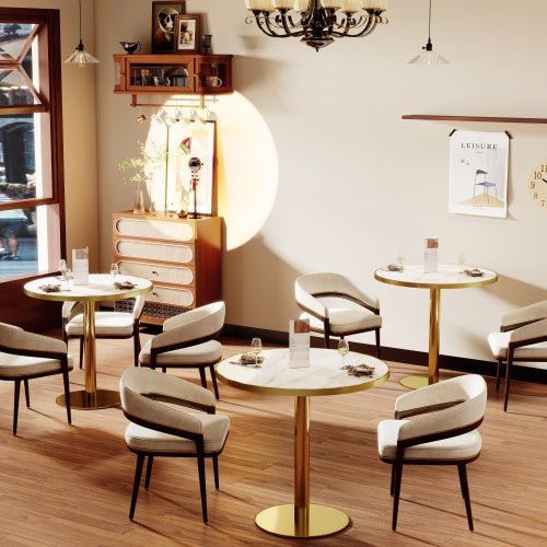 Round Modern Dinning Table 31.5 inches Bistro Table Tulip Table with Faux Marble top,Easy Assemble,Sturdy Metal Frame Diameter