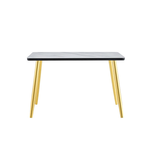 47.3 Inch Marble Tempered Glass Dining Table with Gold Tapered Metal Legs