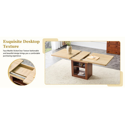 Expandable MDF Dining Table with Storage, Walnut Finish