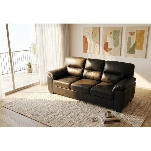 81 inch  Black 3-Seater Retro Foil-Fabric Sofa,Padded Armrests,Black Triangle Legs