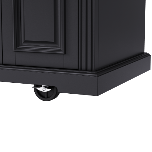54 Inch Rolling Kitchen Island with Drop Leaf Drawers & Wheels Black