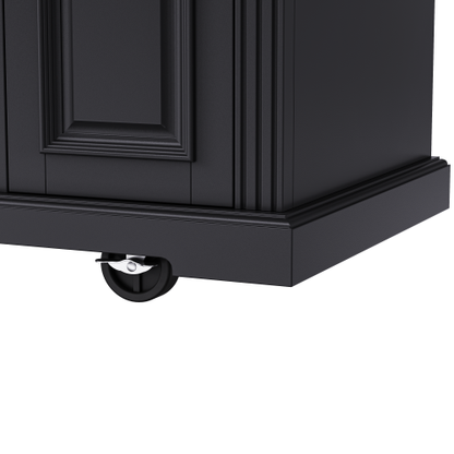 54 Inch Rolling Kitchen Island with Drop Leaf Drawers & Wheels Black