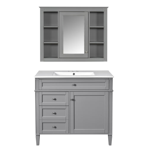 36'' Bathroom Vanity with Medicine Cabinet, Modern Bathroom Storage Cabinet with 2 Soft Closing Doors and 4 Drawers, Single Sink Bathroom Vanity