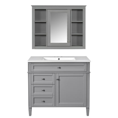 36'' Bathroom Vanity with Medicine Cabinet, Modern Bathroom Storage Cabinet with 2 Soft Closing Doors and 4 Drawers, Single Sink Bathroom Vanity