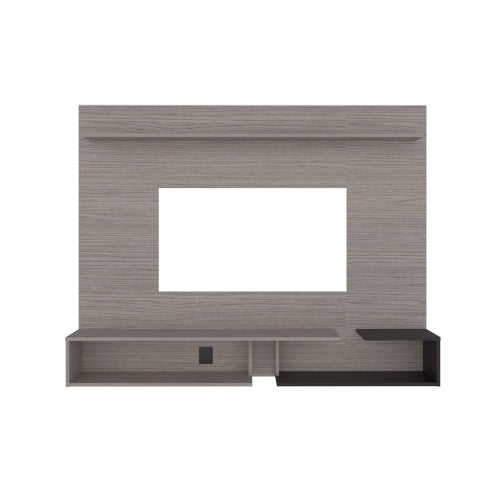 65 Inch Gray Wall Mount Floating TV Panel Modern Multi-Shelf Entertainment Center
