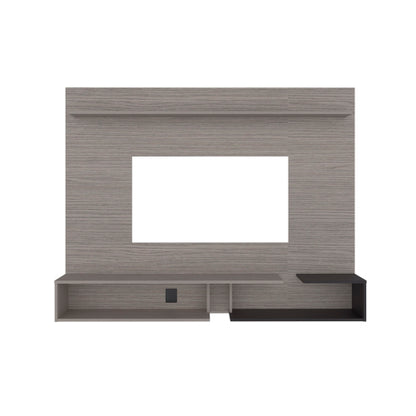 65 Inch Gray Wall Mount Floating TV Panel Modern Multi-Shelf Entertainment Center