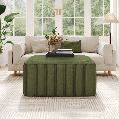 Olive Green Corduroy Square Ottoman with Foam Cushion