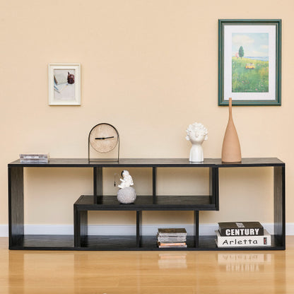 Expandable Modular Black Wood Grain MDF TV Stand Free Combination Open Storage Entertainment Center