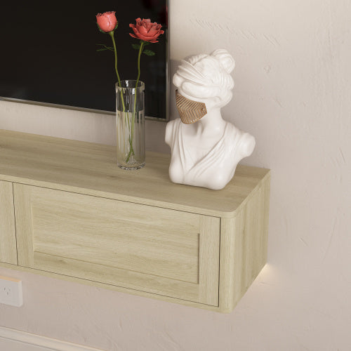 Wood Floating Wall Mount High Gloss TV Cabinet with 16 Color LED Lights & Built-in Power Ports