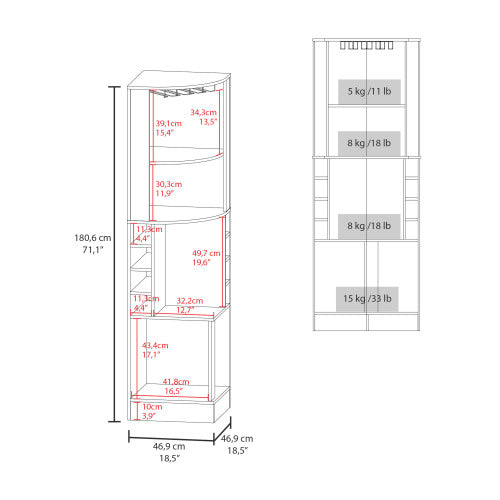 Beijing Corner Bar Cabinet, Glass Rack, Double Door Cabinet, Eight Built-In Wine Rack, Bar, Liquor Storage, White