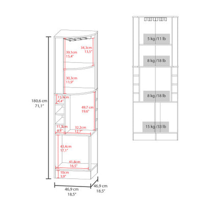 Beijing Corner Bar Cabinet, Glass Rack, Double Door Cabinet, Eight Built-In Wine Rack, Bar, Liquor Storage, White