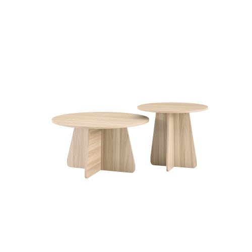Retro Nesting Coffee Table Set Walnut Natural Round Cross Base