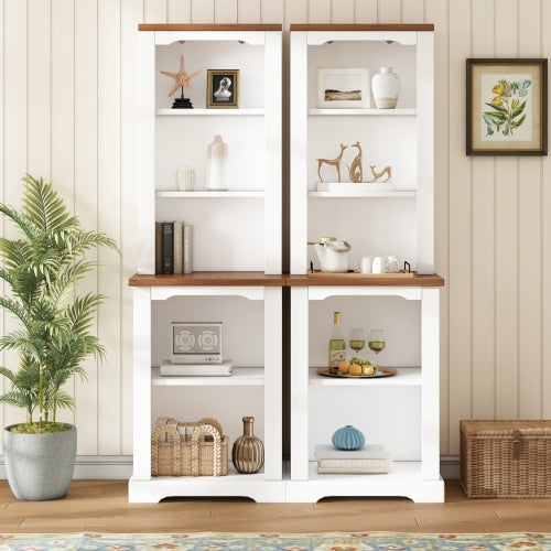 White Walnut Curved Top Two-Piece Combined Anti-Tip Tall Storage Cabinet