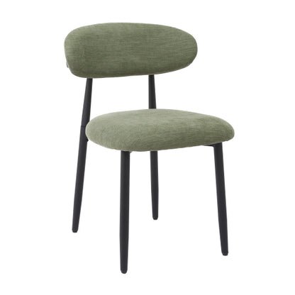 Modern Fabric Upholstered Metal Dining Side Chairs with Foot Pegs, Set of 2, Green