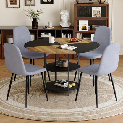 47.3inch  Round Dining Table Set with Storage, 4 Linen Chairs, Modern Style