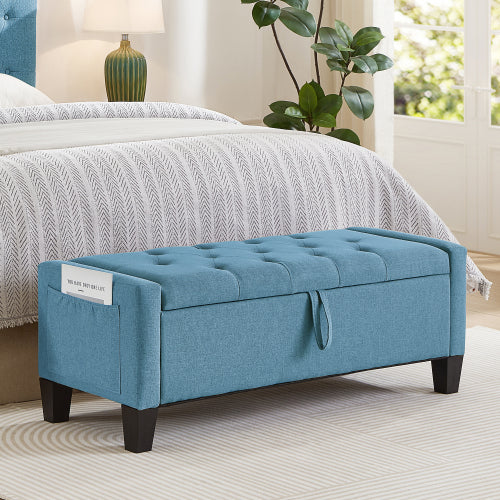 Ottoman with Storage, Storage Ottoman Bench with Safety Hinge 350 lb Weight, Upholstered Entryway Bench with Seating for Bedroom, Living Room - Light Blue