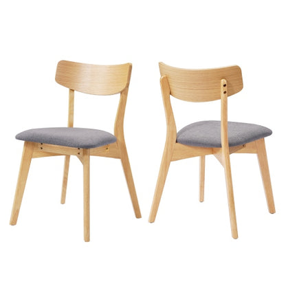Mid-Century Upholstered Rubberwood Dining Chairs, Set of 2, Dark Gray/Natural