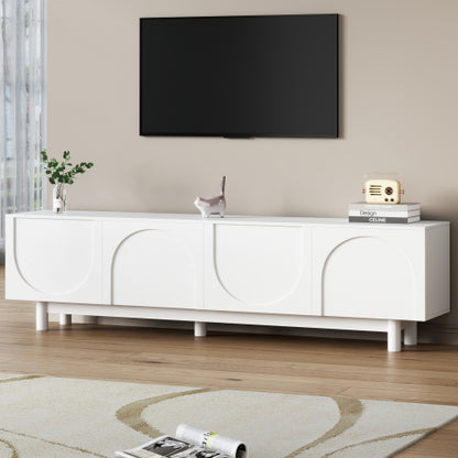 70.8 Inch White Minimalist Arch Door TV Stand Solid Pine Leg Media Console Adjustable Shelves Fits 78 Inch TV