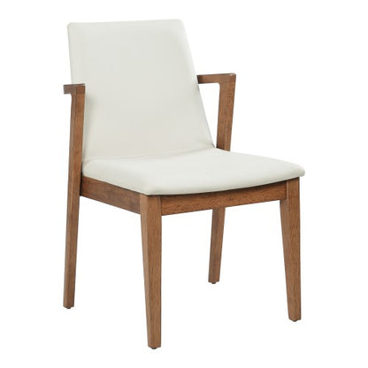 Set of 2 Mid-Century Modern Dining Armchairs, Beige PU Upholstery with Walnut Rubber Wood Frame