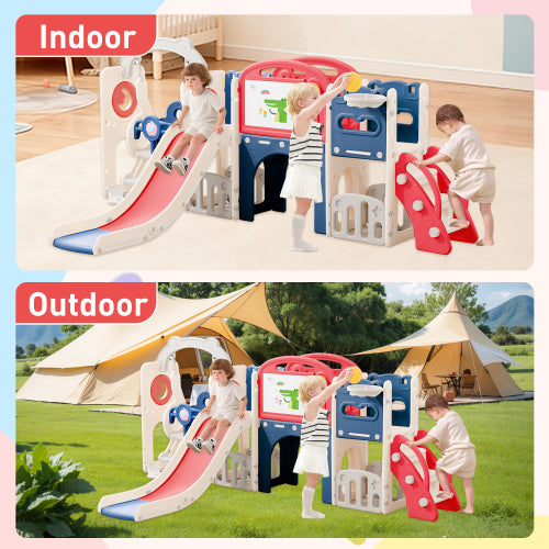 12 in 1 Indoor Outdoor Playset for Toddlers 1 3 Swing Slide Combo Climber Basketball Hoop Red Blue