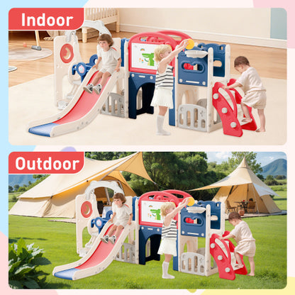 12 in 1 Indoor Outdoor Playset for Toddlers 1 3 Swing Slide Combo Climber Basketball Hoop Red Blue