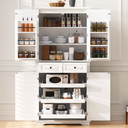 71inch  Farmhouse Pantry Cabinet with Pull-Out Organizers White