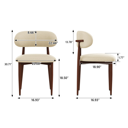 Chenille Upholstered Metal Dining Chairs, Set of 2, Cream