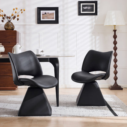 Set of 2 Swivel Dining Chairs, Black Faux Leather High Back Kitchen Chairs, Modern Accent