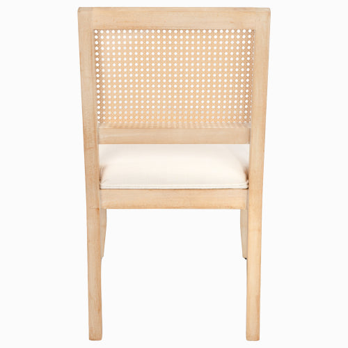 2-Piece Farmhouse Rattan Dining Chairs, Mid-Century Cane Low Back Chairs, Natural Solid Wood Frame & Breathable Linen Upholstery, Beige