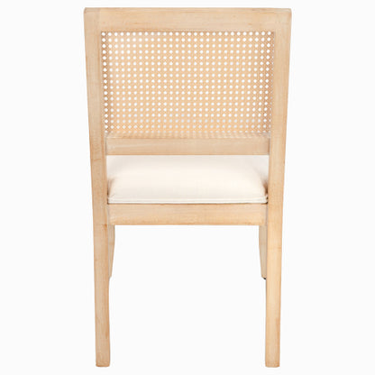 2-Piece Farmhouse Rattan Dining Chairs, Mid-Century Cane Low Back Chairs, Natural Solid Wood Frame & Breathable Linen Upholstery, Beige