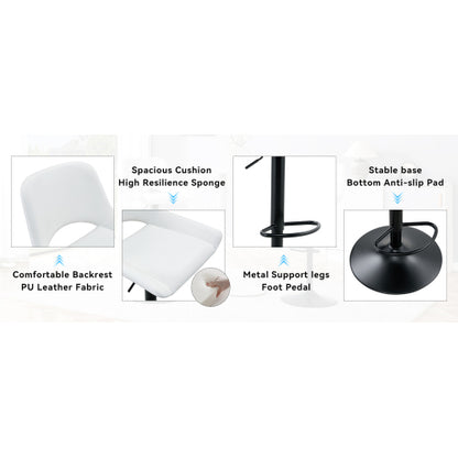 Modern Swivel Adjustable Bar Stools Set - 2 Pack, White PU Material, with Footrest, Holds Up to 250 lbs, Suitable for Home Bars and Kitchen Islands