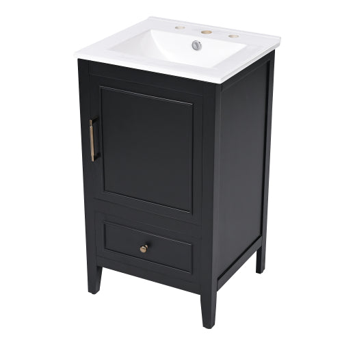 20" Bathroom Vanity with Sink, Bathroom Cabinet with A Door, Door Shelf Storage and Adiustable Foot Pads, A Drawer, Black