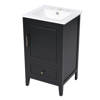 20" Bathroom Vanity with Sink, Bathroom Cabinet with A Door, Door Shelf Storage and Adiustable Foot Pads, A Drawer, Black