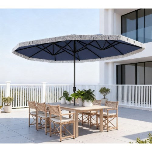 Spacious Extra Large Outdoor Umbrella,Rectangle Patio Umbrella,with Fringe and Crank Handle