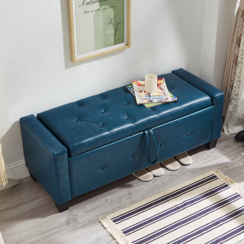 48'' Storage Ottoman Bench Tufted Faux Leather Upholstered Bench with Storage