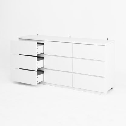 9 Drawer Dresser with No Handle Design, Modern White Matte Wood Dresser for Bedroom, Storage Chest of Drawers for Living Room, Hallway, Entryway