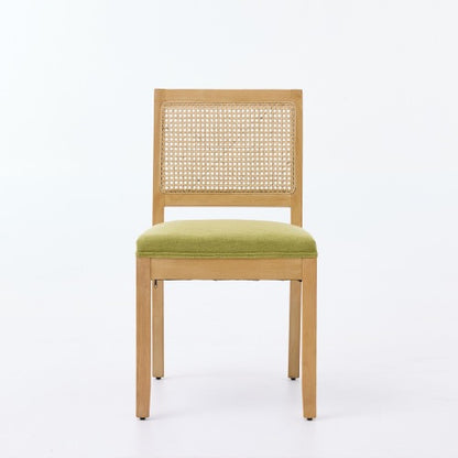 Rattan Dining Chairs Set of 2, Cane Back Side Chairs with Solid Hardwood Frame & Olive Green Seat
