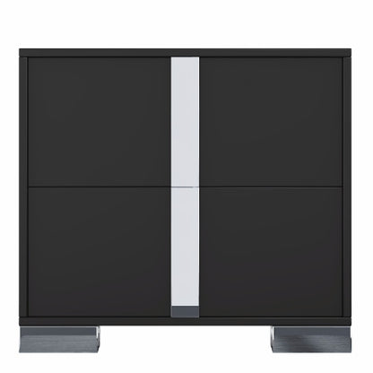 Elegant Nightstand with Metal Foot, Mirrored Bedside Table with 2 Drawers for Bedroom, Living Room, Black
