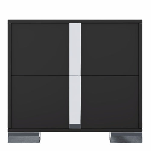 Elegant Nightstand with Metal Foot, Mirrored Bedside Table with 2 Drawers for Bedroom, Living Room, Black