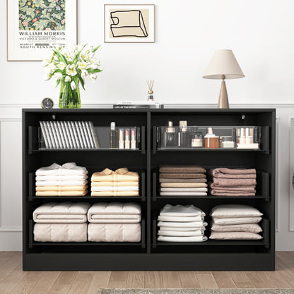 Modern 6-Drawer Dresser, Chest of Drawers for Bedroom, Living Room, Hallway, and Entryway - Large Storage Cabinet, Black,Drawer panel with wavy patterns