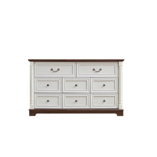 8 Drawer Dresser Chest for Bedroom with Wooden Base and Riser Trim, Wooden Rustic Rustic Chest of Drawers, Storage Dresser for Bedroom, Living Room