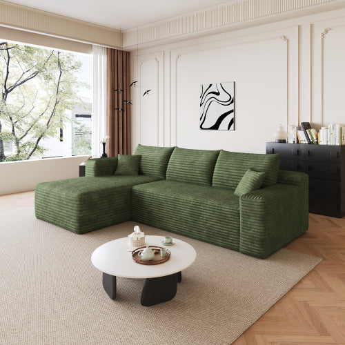 95 inch  Green Plush Corduroy U-Shaped Cloud Modular Sofa, No Assembly