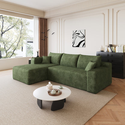 95 inch  Green Plush Corduroy U-Shaped Cloud Modular Sofa, No Assembly
