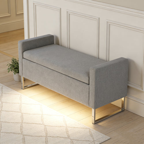 47" Ottoman with Storage,Upholstered Entryway Bench for Bedroom and Living Room,End of Bed Bench with Metal Base, Grey. Modern style