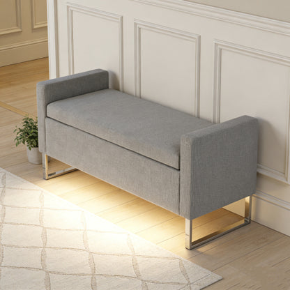 47" Ottoman with Storage,Upholstered Entryway Bench for Bedroom and Living Room,End of Bed Bench with Metal Base, Grey. Modern style