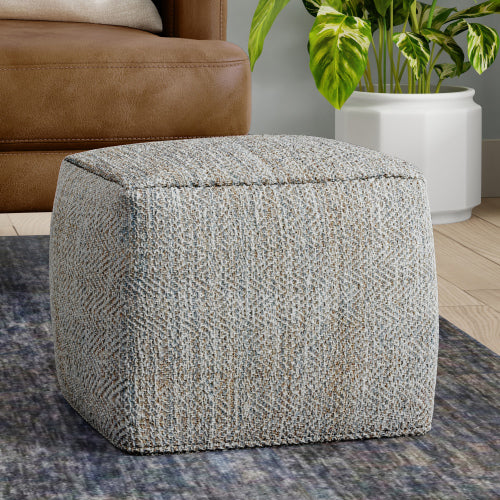 Nate 18 Inch Square Pouf Ottoman Handwoven Cotton Footrest Accent Seat