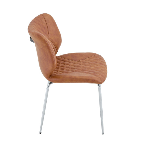Set of 2 Brown Crazy Horse Oil Wax Leather Dining Chairs, Electroplated Metal Leg Diamond Tuft High Back Chairs